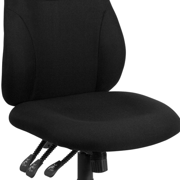 Mid-Back Black Fabric Multifunction Swivel Ergonomic Chair with Back Adjustment