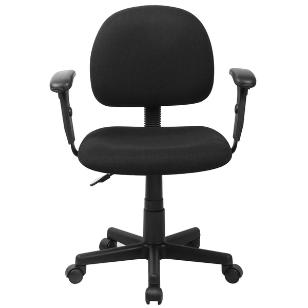 Black |#| Mid-Back Black Fabric Swivel Task Office Chair with Adjustable Height and Arms