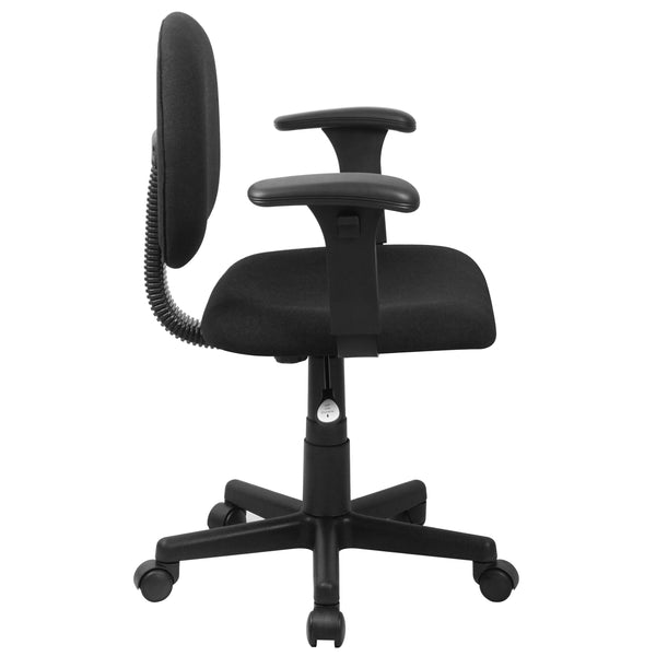 Black |#| Mid-Back Black Fabric Swivel Task Office Chair with Adjustable Height and Arms