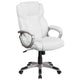 White |#| Mid-Back White LeatherSoft Executive Swivel Office Chair with Padded Arms