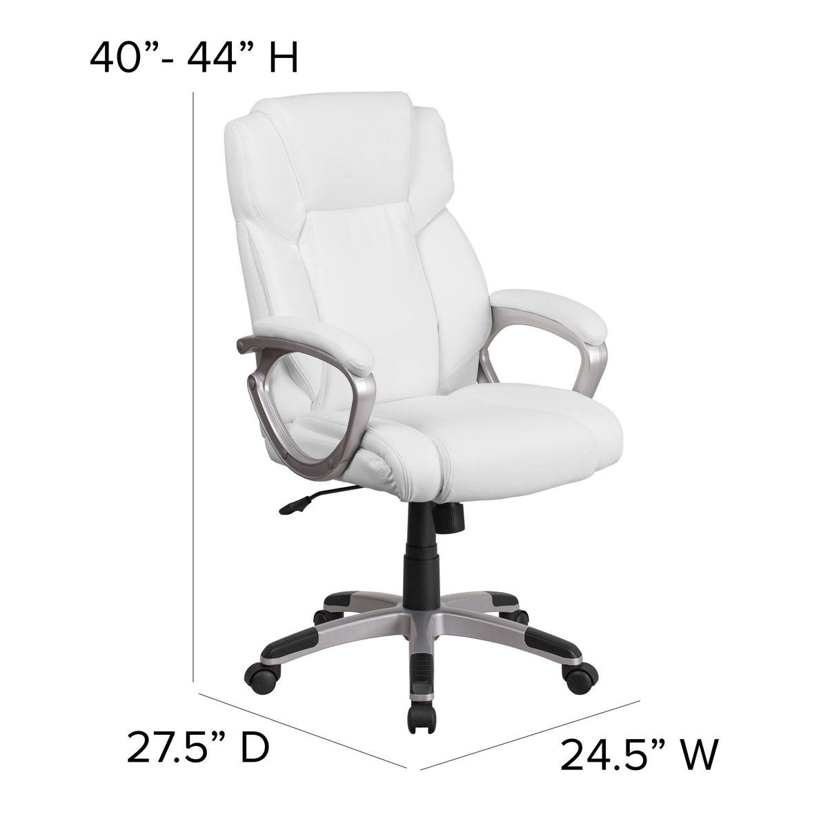 White |#| Mid-Back White LeatherSoft Executive Swivel Office Chair with Padded Arms