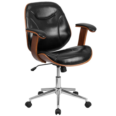 Mid-Back LeatherSoft Executive Ergonomic Wood Swivel Office Chair with Arms