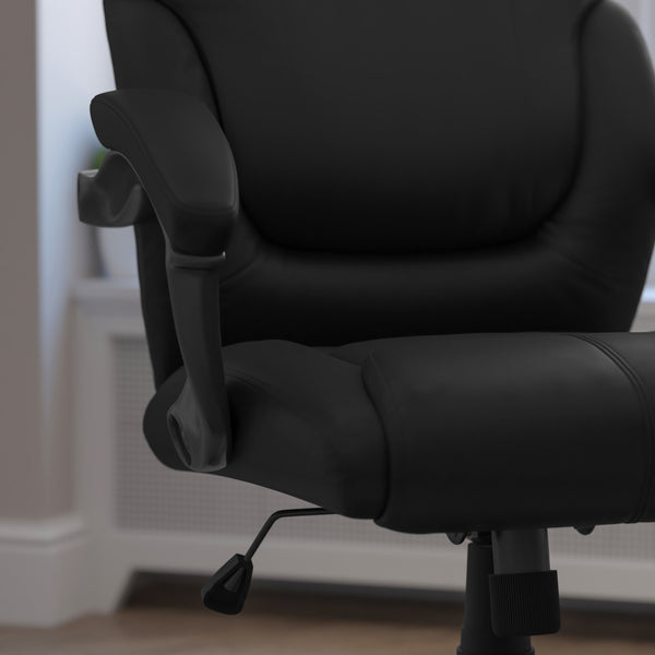 Mid-Back Black LeatherSoft Overstuffed Swivel Task Ergonomic Office Chair w/Arms