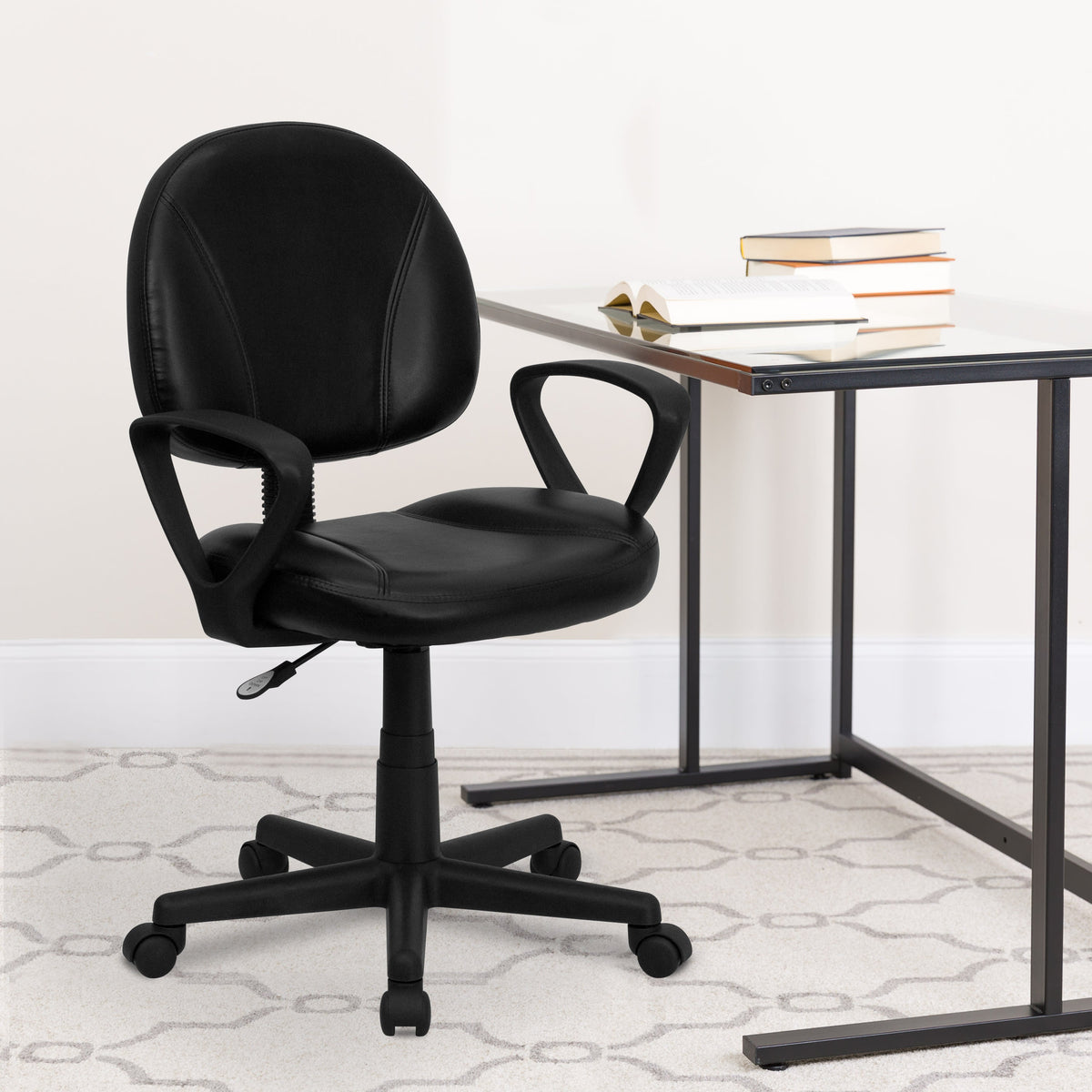 Mid-Back Black LeatherSoft Swivel Ergonomic Task Office Adjustable Chair w/ Arms