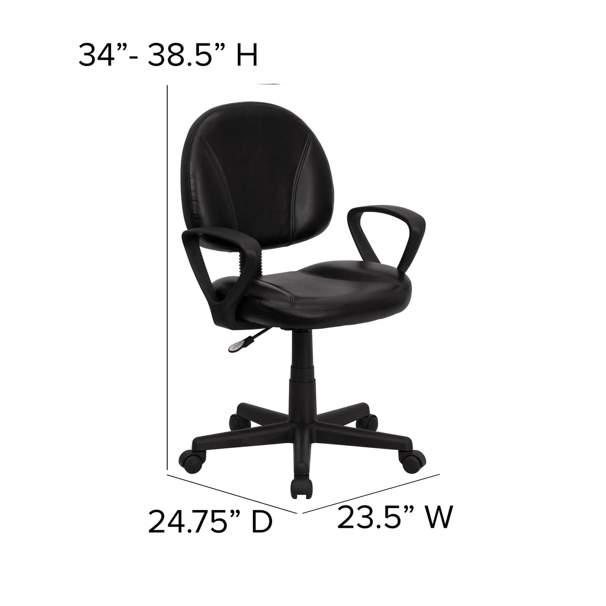 Mid-Back Black LeatherSoft Swivel Ergonomic Task Office Adjustable Chair w/ Arms