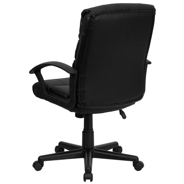 Mid-Back Black LeatherSoft Swivel Office Chair with Accent Divided Back and Arms