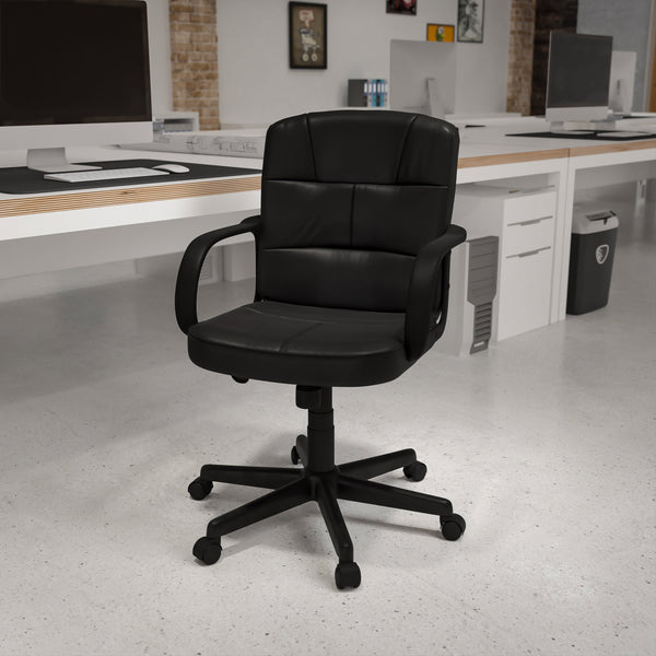 Mid-Back Black LeatherSoft Swivel Task Office Chair with Arms - Home Office