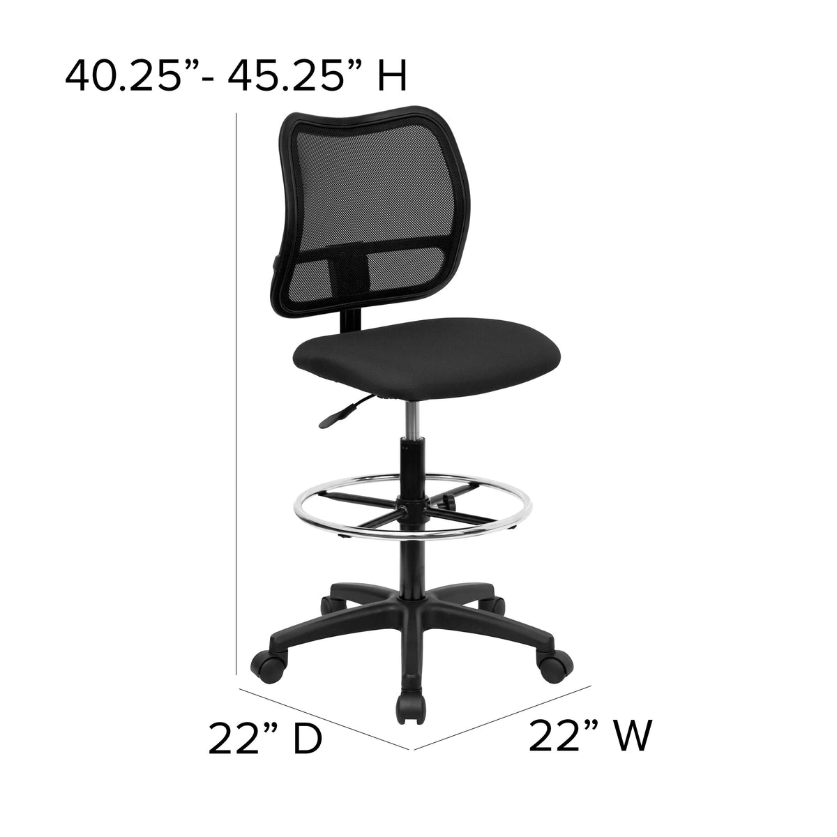 Black |#| Mid-Back Black Mesh Drafting Chair with Contoured Backrest and Adjustable Height