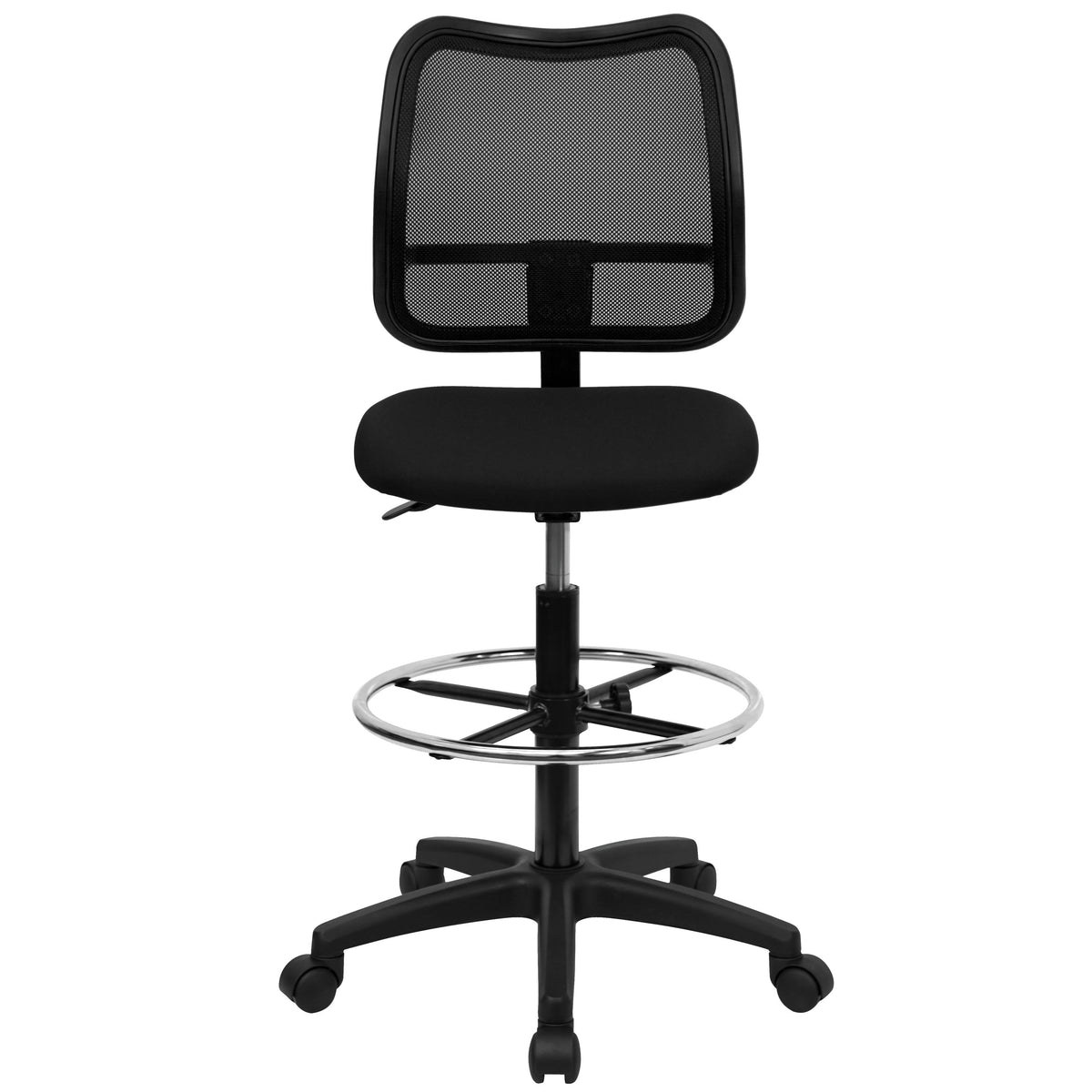Black |#| Mid-Back Black Mesh Drafting Chair with Contoured Backrest and Adjustable Height