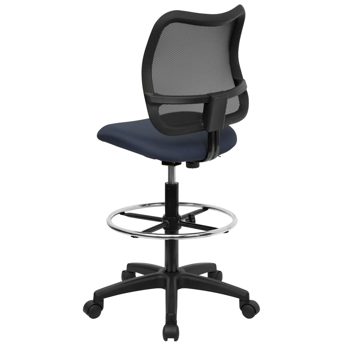 Navy Blue |#| Mid-Back Navy Blue Mesh Swivel Adjustable Height Drafting Chair & Waterfall Seat