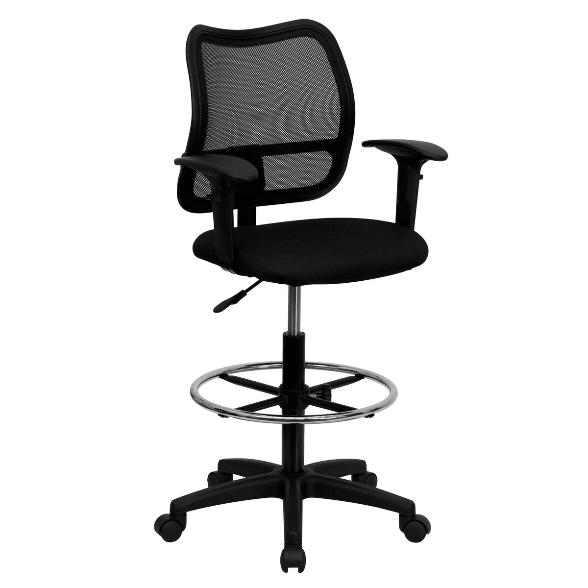 Black |#| Mid-Back Black Mesh Swivel Drafting Chair with Adjustable Height & Arms