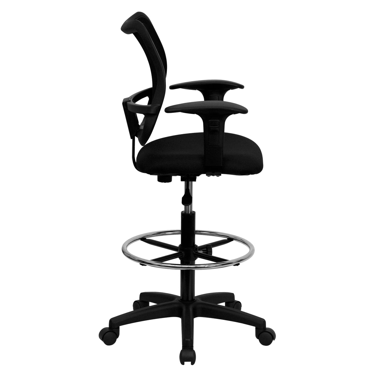 Black |#| Mid-Back Black Mesh Swivel Drafting Chair with Adjustable Height & Arms