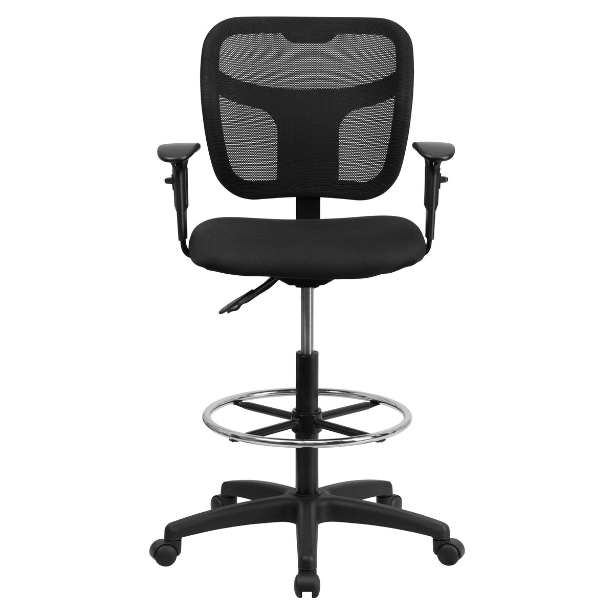 Black |#| Mid-Back Black Mesh Drafting Chair with Back Height Adjustment & Adjustable Arms