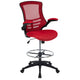 Red Mesh/Black Frame |#| Mid-Back Red Mesh Ergonomic Drafting Chair with Foot Ring and Flip-Up Arms