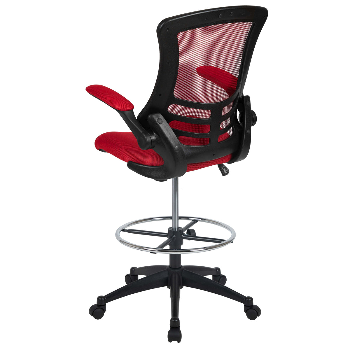 Red Mesh/Black Frame |#| Mid-Back Red Mesh Ergonomic Drafting Chair with Foot Ring and Flip-Up Arms