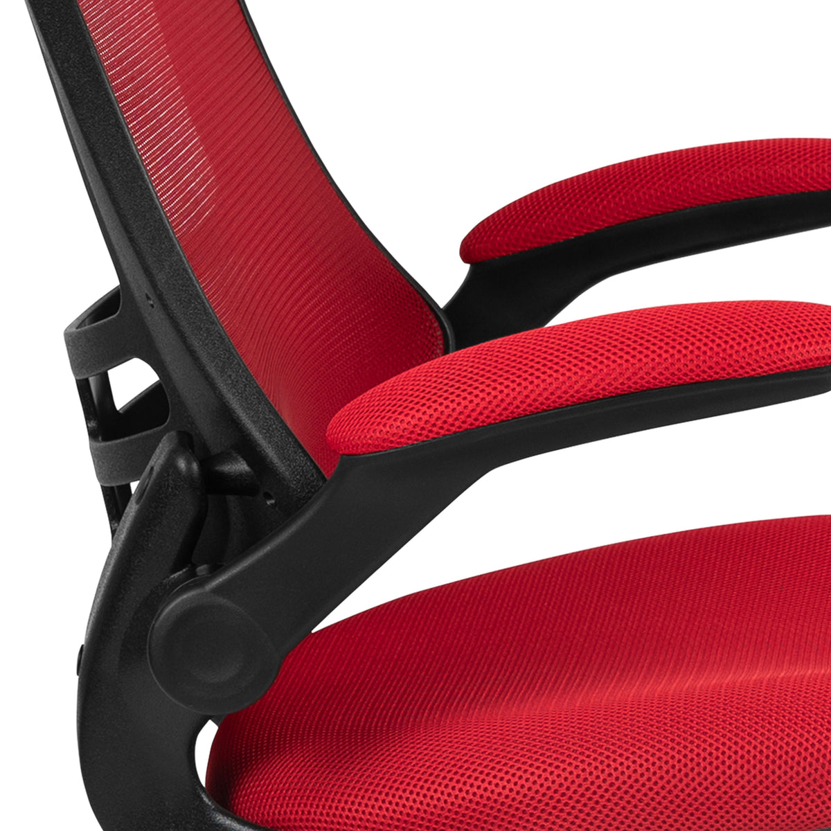 Red Mesh/Black Frame |#| Mid-Back Red Mesh Ergonomic Drafting Chair with Foot Ring and Flip-Up Arms