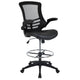 Black Mesh & LeatherSoft/Black Frame |#| Mid-Back Black Mesh Ergonomic Drafting Chair with Foot Ring and Flip-Up Arms