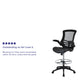 Black Mesh & LeatherSoft/Black Frame |#| Mid-Back Black Mesh Ergonomic Drafting Chair with Foot Ring and Flip-Up Arms