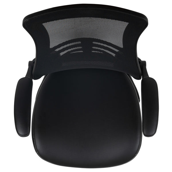 Black Mesh & LeatherSoft/Black Frame |#| Mid-Back Black Mesh Ergonomic Drafting Chair with Foot Ring and Flip-Up Arms