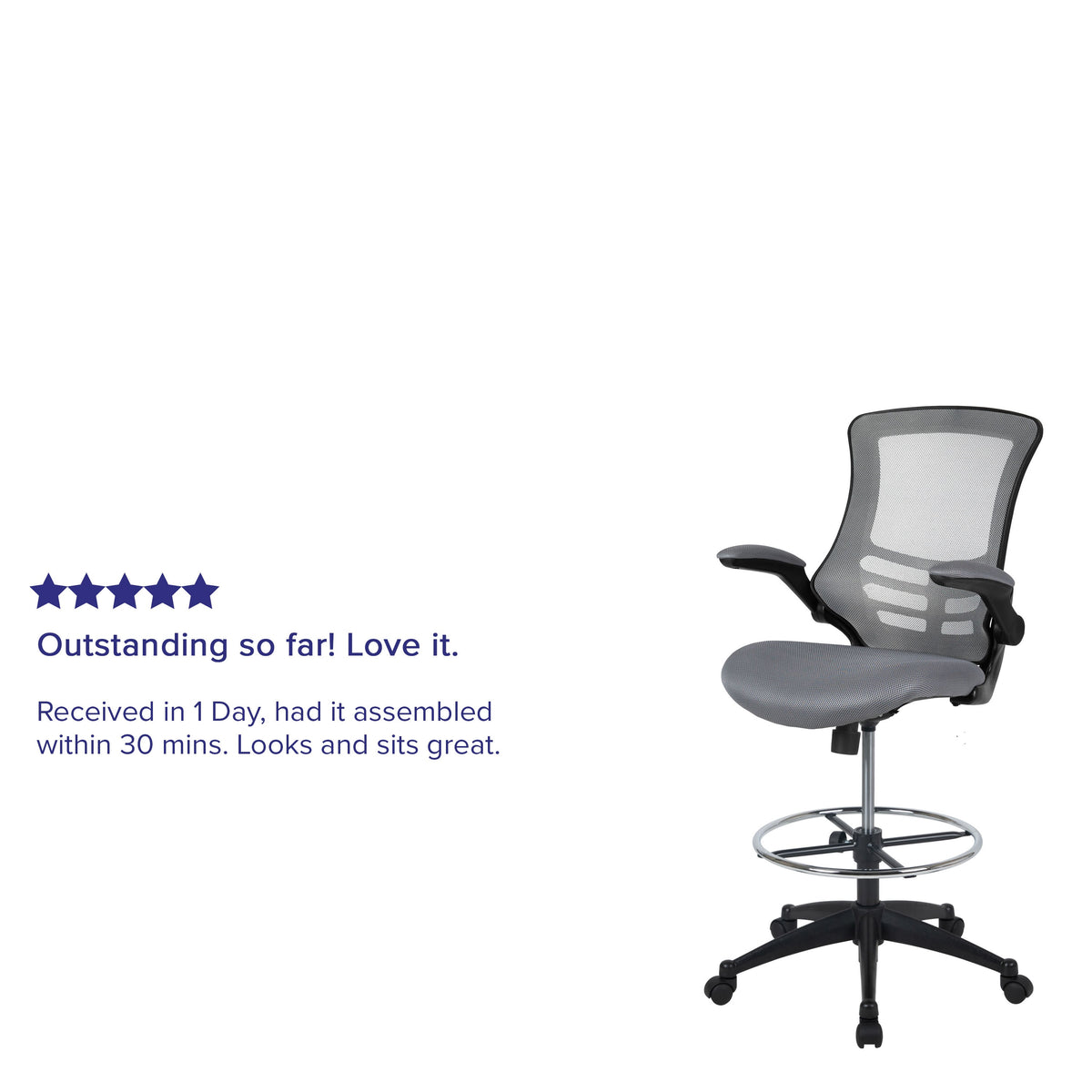 Dark Gray Mesh/Black Frame |#| Mid-Back Dark Gray Mesh Ergonomic Drafting Chair with Foot Ring and Flip-Up Arms