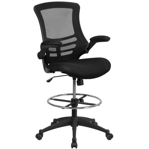 Black Mesh/Black Frame |#| Mid-Back Black Mesh Ergonomic Chair with Adjustable Foot Ring and Flip-Up Arms