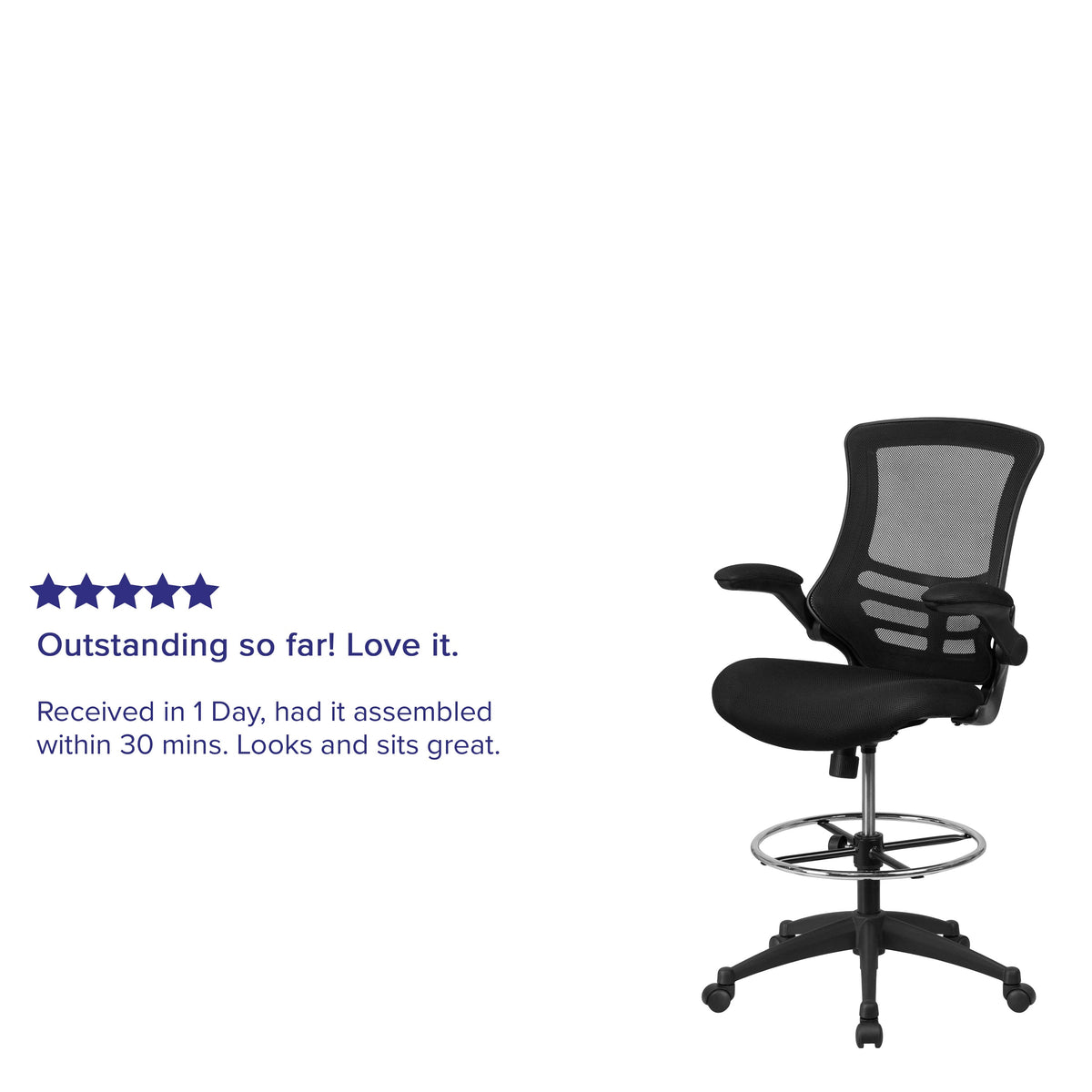 Black Mesh/Black Frame |#| Mid-Back Black Mesh Ergonomic Chair with Adjustable Foot Ring and Flip-Up Arms