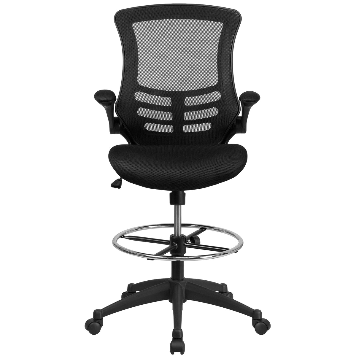 Black Mesh/Black Frame |#| Mid-Back Black Mesh Ergonomic Chair with Adjustable Foot Ring and Flip-Up Arms