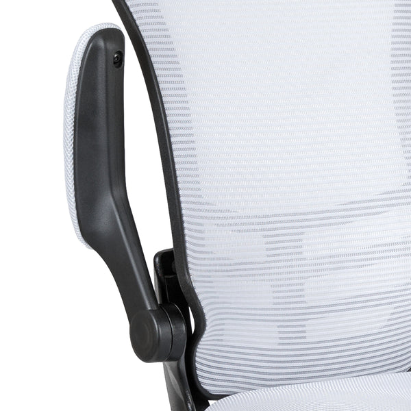 White Mesh/Black Frame |#| Mid-Back White Mesh Ergonomic Drafting Chair with Foot Ring and Flip-Up Arms