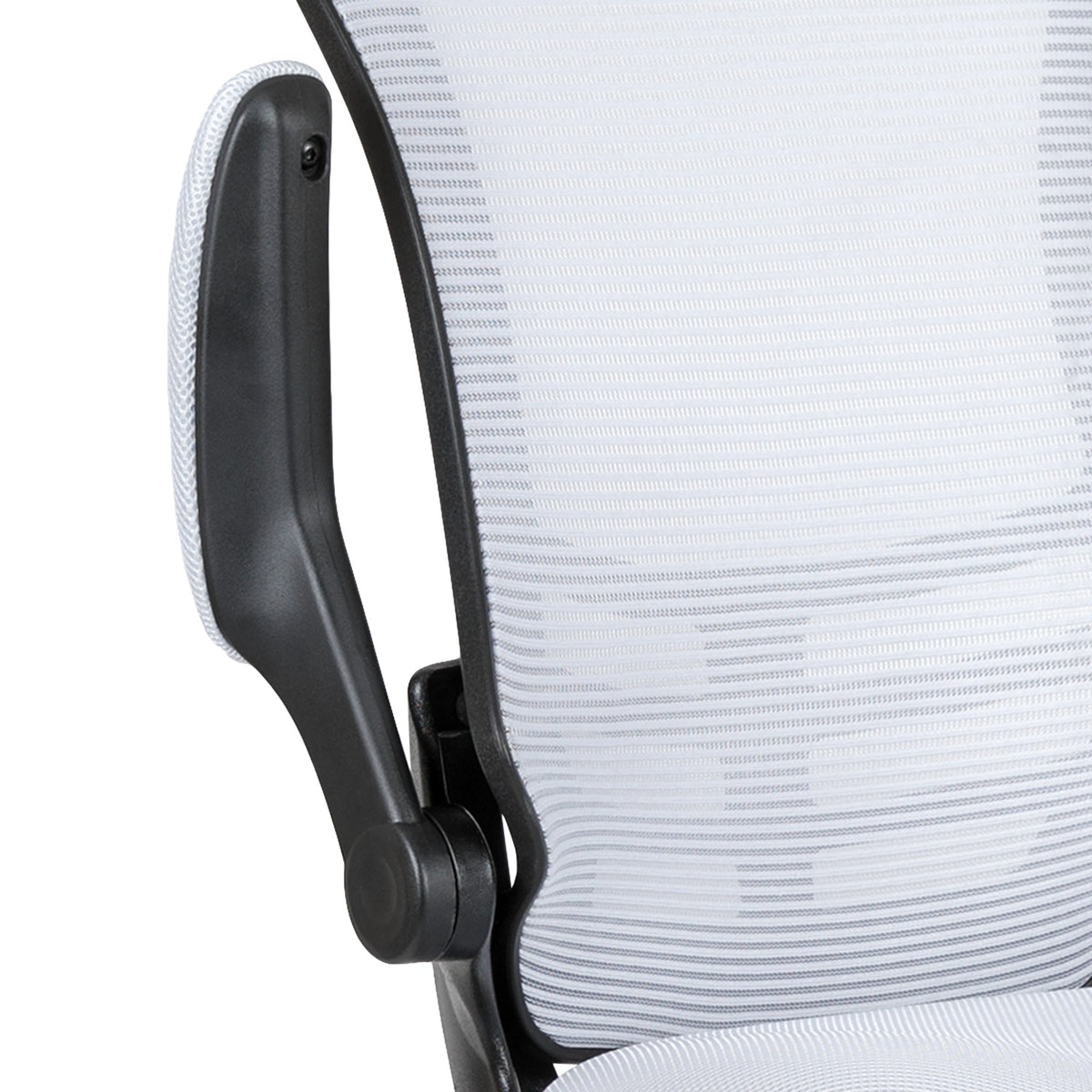 White Mesh/Black Frame |#| Mid-Back White Mesh Ergonomic Drafting Chair with Foot Ring and Flip-Up Arms