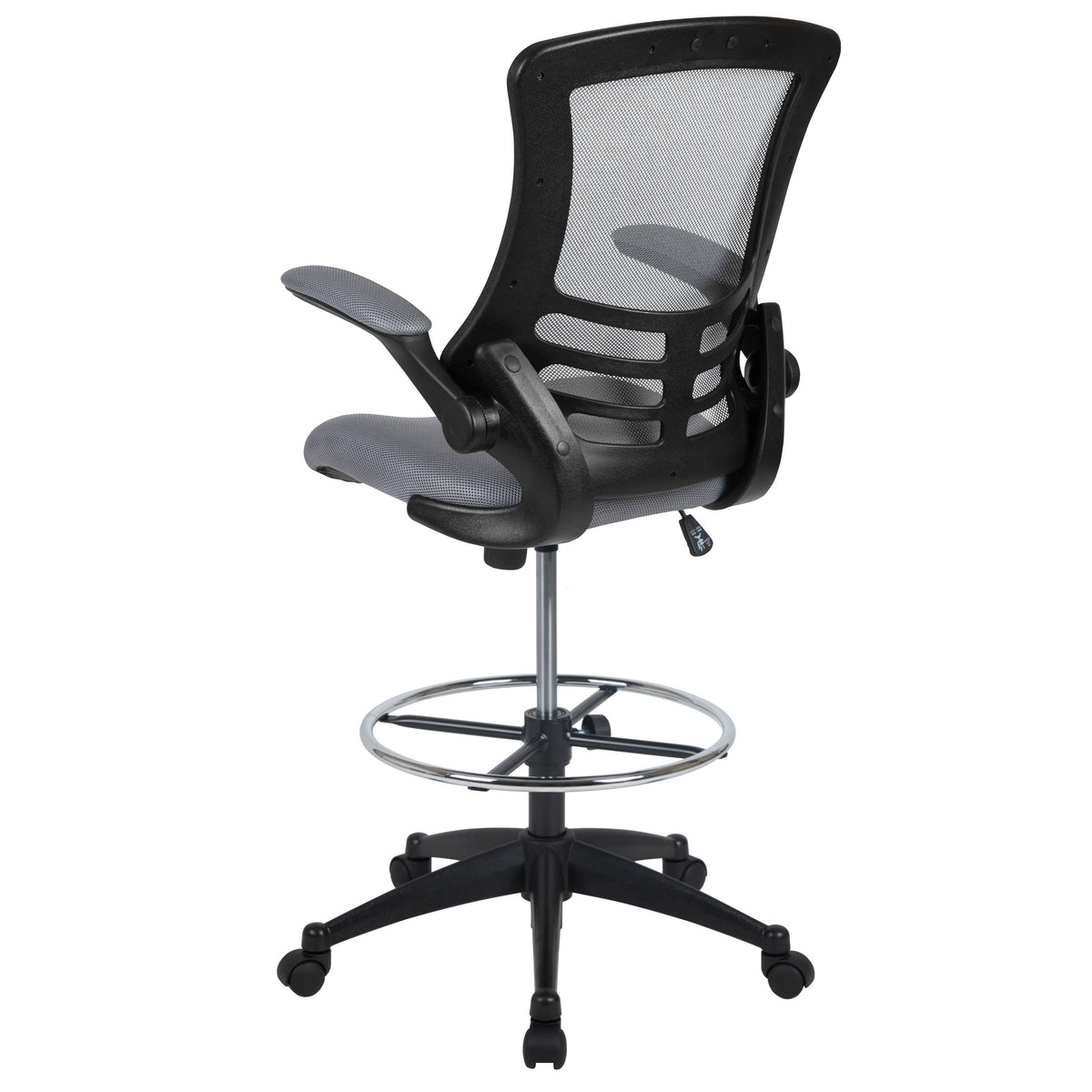 Dark Gray Mesh/Black Frame |#| Mid-Back Dark Gray Mesh Ergonomic Drafting Chair with Foot Ring and Flip-Up Arms