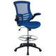 Blue Mesh/Black Frame |#| Mid-Back Blue Mesh Ergonomic Drafting Chair with Foot Ring and Flip-Up Arms