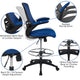 Blue Mesh/Black Frame |#| Mid-Back Blue Mesh Ergonomic Drafting Chair with Foot Ring and Flip-Up Arms