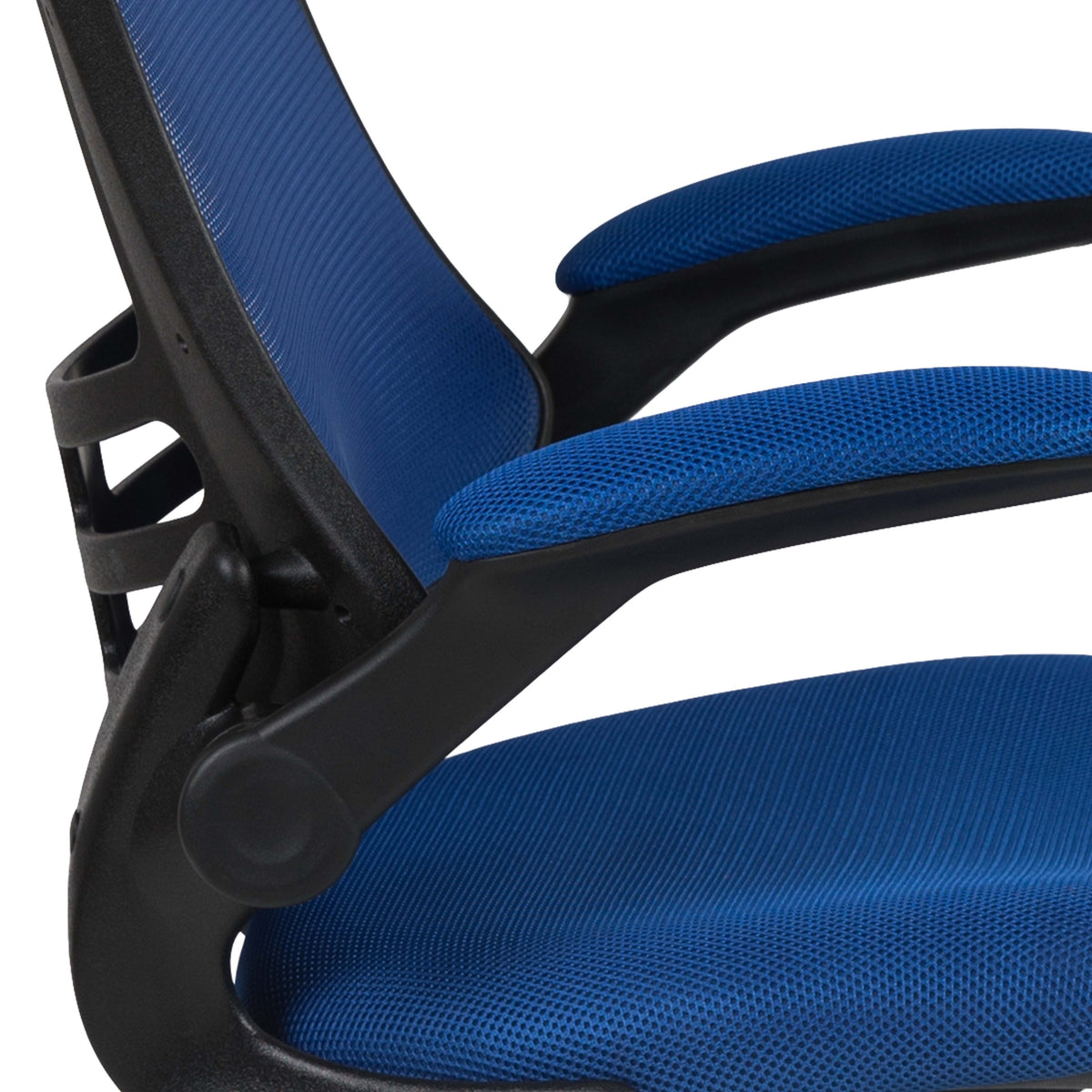 Blue Mesh/Black Frame |#| Mid-Back Blue Mesh Ergonomic Drafting Chair with Foot Ring and Flip-Up Arms