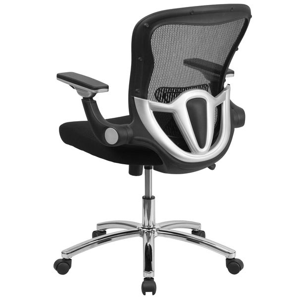 Mid-Back Black Mesh Ergonomic Office Chair with Height Adjustable Flip-Up Arms