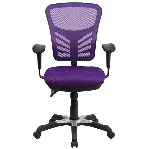 Purple/Black Frame |#| Mid-Back Purple Mesh Multifunction Ergonomic Office Chair with Adjustable Arms