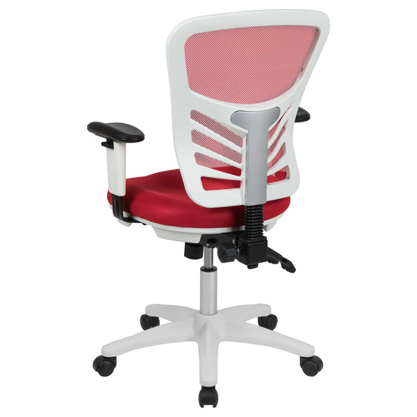 Red Mesh/White Frame |#| Mid-Back Red Mesh/White FrameMultifunction Ergonomic Office Chair with Arms
