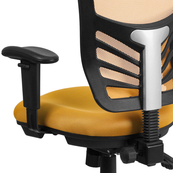 Yellow-Orange/Black Frame |#| Mid-Back Yellow-Orange Mesh Multifunction Ergonomic Office Chair-Adjustable Arms