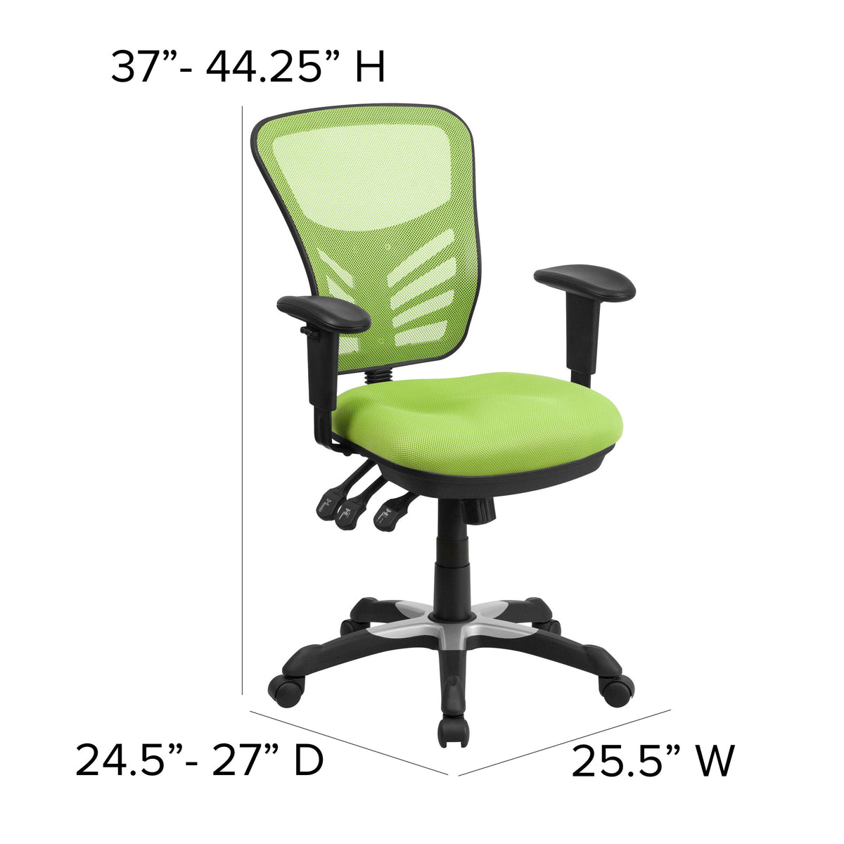 Green/Black Frame |#| Mid-Back Green Mesh Multifunction Ergonomic Office Chair with Adjustable Arms