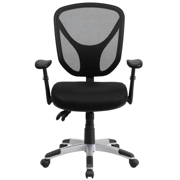 Mid-Back Black Mesh Multifunction Swivel Task Office Chair with Adjustable Arms