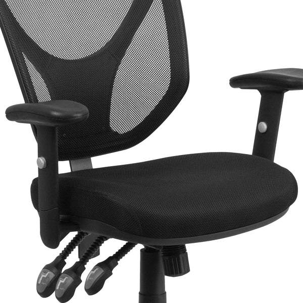 Mid-Back Black Mesh Multifunction Swivel Task Office Chair with Adjustable Arms