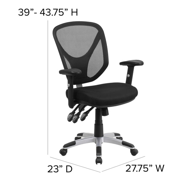 Mid-Back Black Mesh Multifunction Swivel Task Office Chair with Adjustable Arms