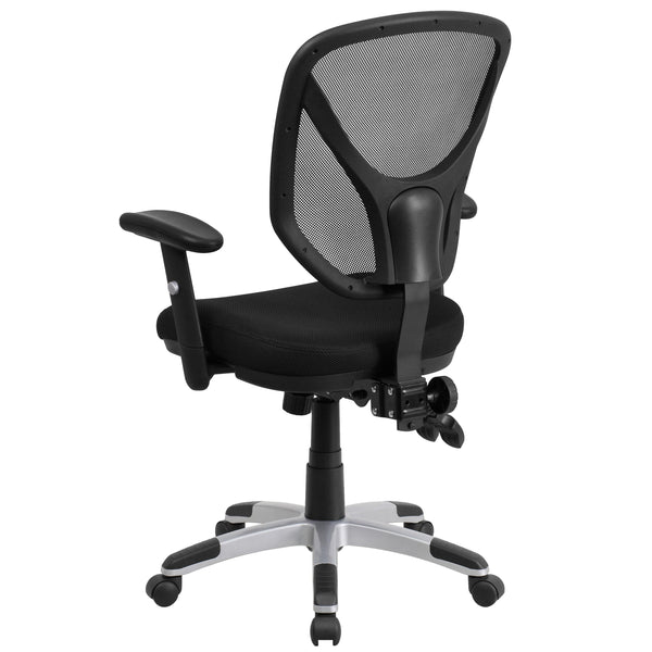 Mid-Back Black Mesh Multifunction Swivel Task Office Chair with Adjustable Arms