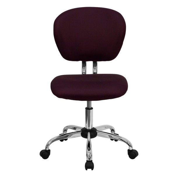 Burgundy |#| Mid-Back Burgundy Mesh Padded Swivel Task Office Chair with Chrome Base