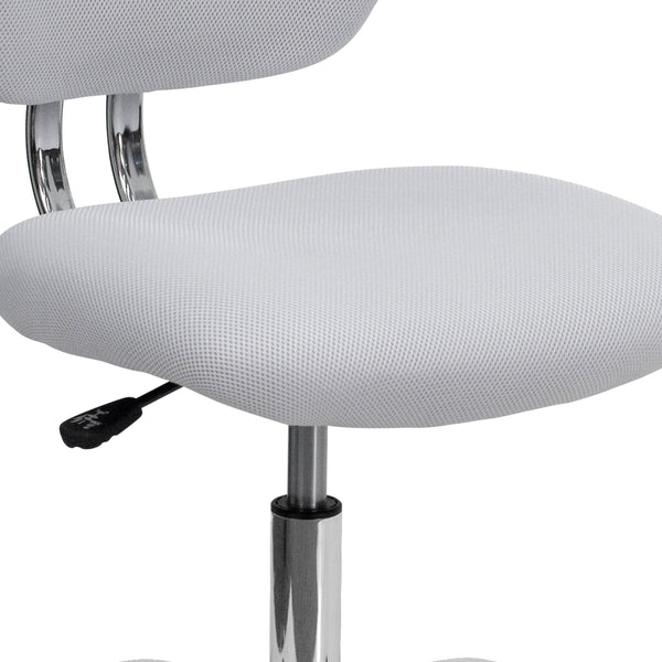 White |#| Mid-Back White Mesh Padded Swivel Task Office Chair with Chrome Base