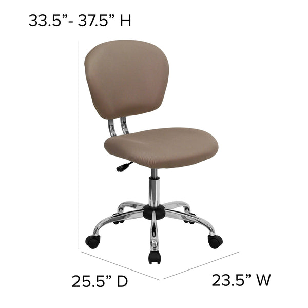 Coffee Brown |#| Mid-Back Coffee Brown Mesh Padded Swivel Task Office Chair with Chrome Base