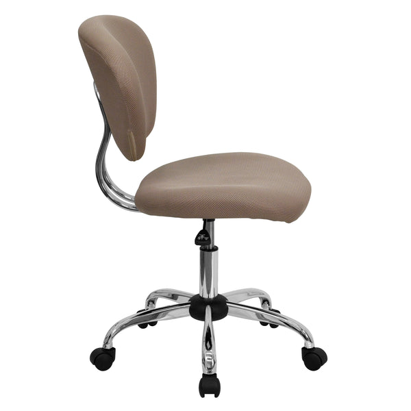 Coffee Brown |#| Mid-Back Coffee Brown Mesh Padded Swivel Task Office Chair with Chrome Base