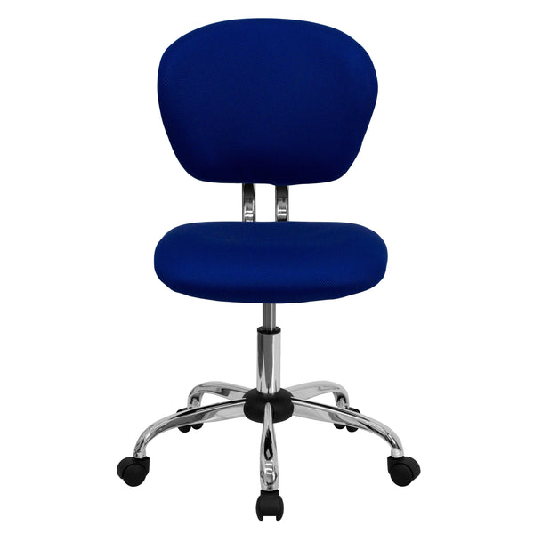 Blue |#| Mid-Back Blue Mesh Padded Swivel Task Office Chair with Chrome Base