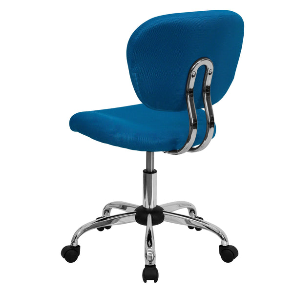 Turquoise |#| Mid-Back Turquoise Mesh Padded Swivel Task Office Chair with Chrome Base