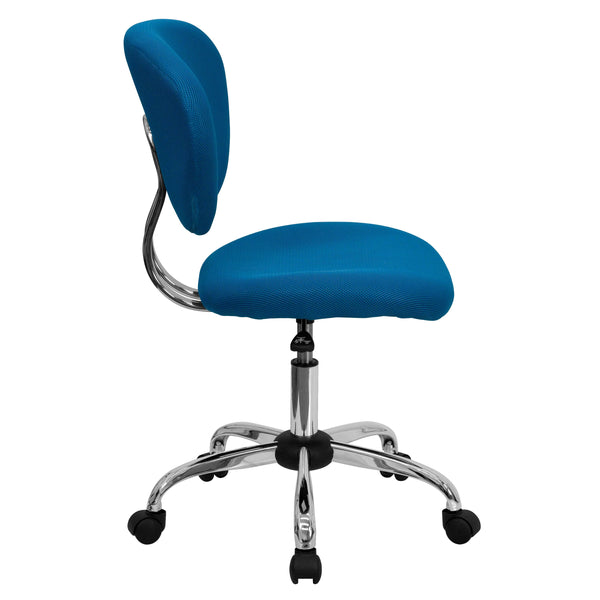 Turquoise |#| Mid-Back Turquoise Mesh Padded Swivel Task Office Chair with Chrome Base