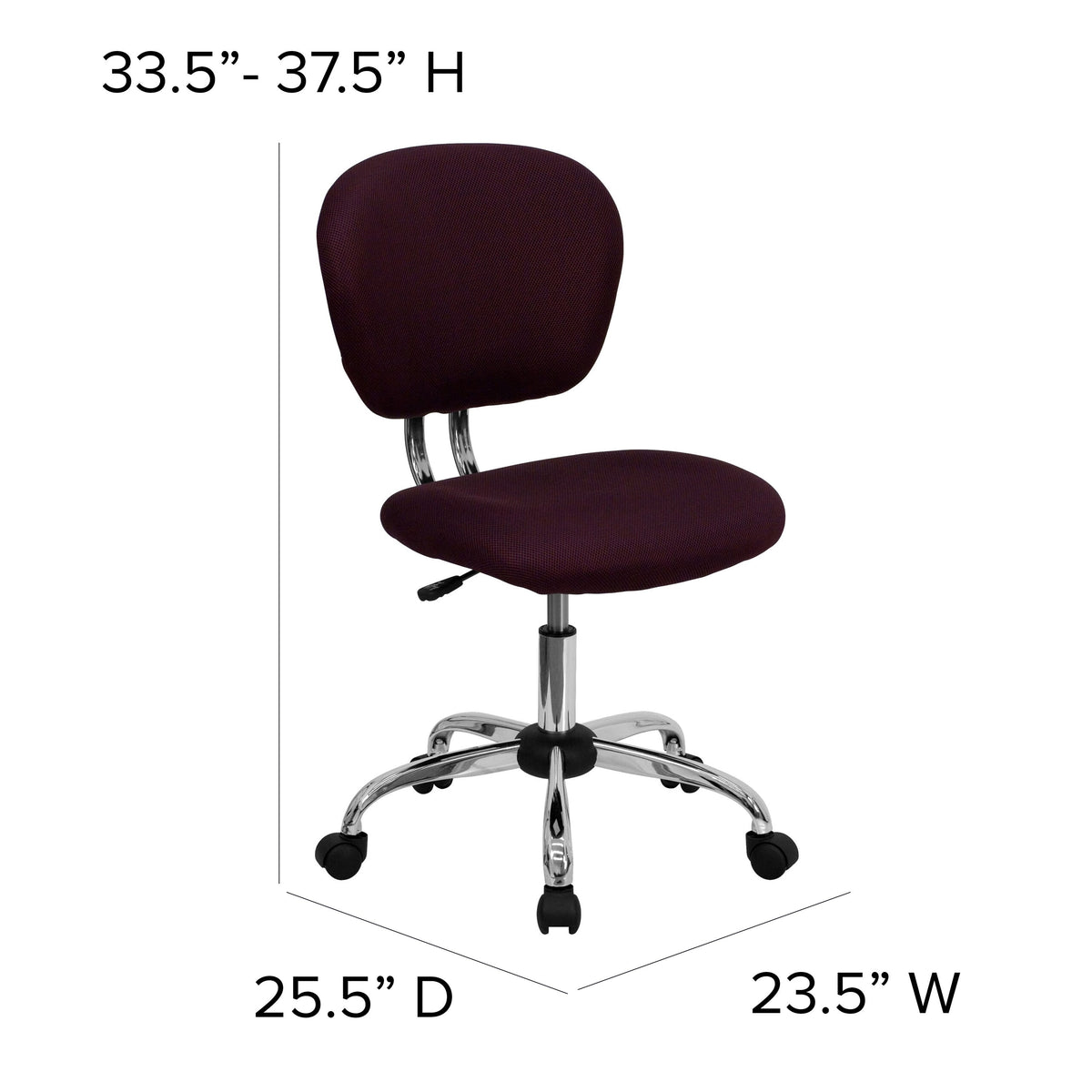 Burgundy |#| Mid-Back Burgundy Mesh Padded Swivel Task Office Chair with Chrome Base